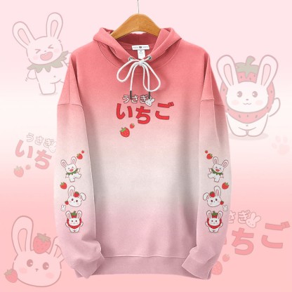 MODAKAWA Pullover-Hoodie mit Farbverlauf und Erdbeerhasen-Grafikprint - Pink - 6XL - image 3