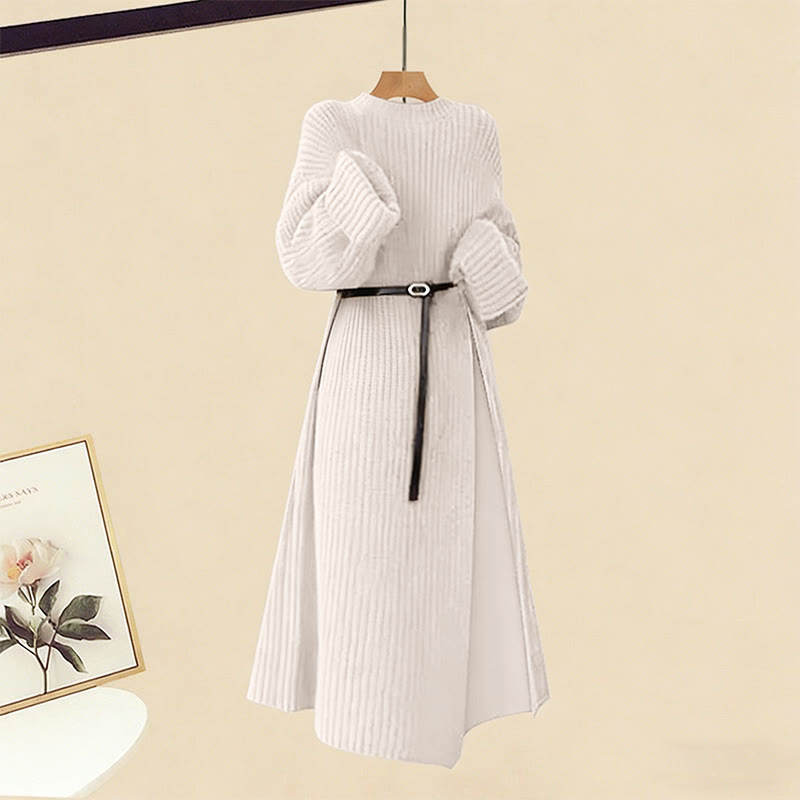 Gürtel, Strickpulloverkleid, weit geschnittene Hose, passender Rock - Sweater Dress - XL - image 2