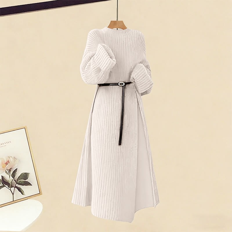 Gürtel, Strickpulloverkleid, weit geschnittene Hose, passender Rock - Sweater Dress - XL - image 2