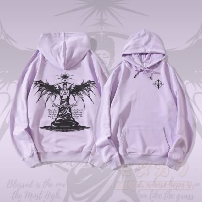 MODAKAWA GÖTTLICHE INTERVENTION Schwarzflügel-Engel-Grafik Streetwear Pullover Hoodie - Lila - 5XL - image 3