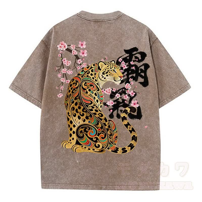MODAKAWA Vintage Washed Tiger Print Kurzarm-T-Shirt - Braun - 5XL - image 9