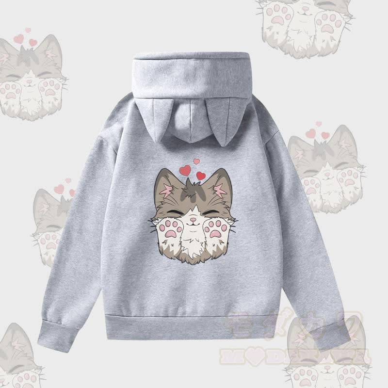 MODAKAWA Kapuzenpullover mit niedlichem Katzenmotiv, Katzenohren, Tasche und Fleecefutter - Grau - 2XL - image 3