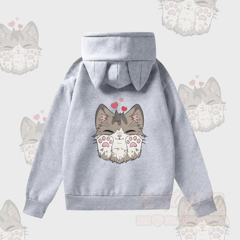 MODAKAWA Kapuzenpullover mit niedlichem Katzenmotiv, Katzenohren, Tasche und Fleecefutter - Grau - 2XL - image 3