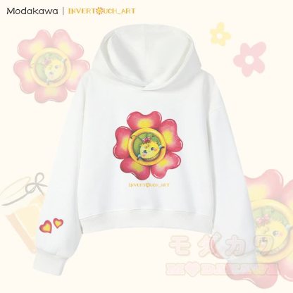 MODAKAWA X INVERTOUCH_ART Flower Bee Graphic Modakawa Cropped Cotton Hoodie - Weiß B - 3XL - image 5