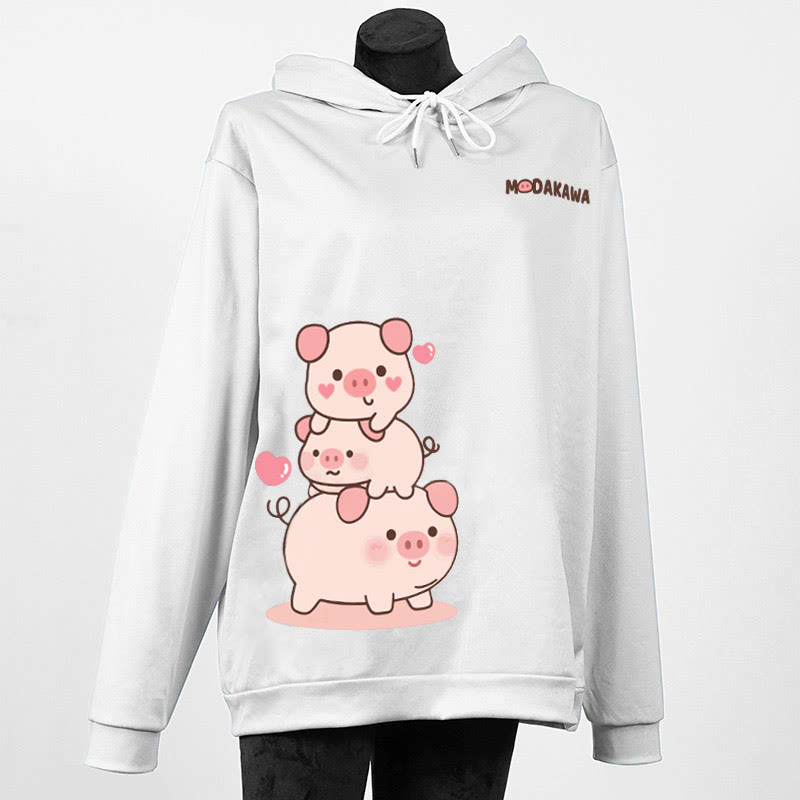 Modakawa-Hoodie mit gestapeltem Schweine-Buchstabenprint (locker) - White - 6XL - image 6