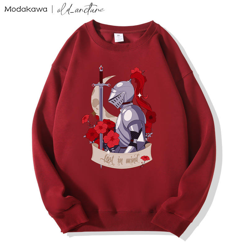 MODAKAWA X old_arcture LOST IN MIND Rose Knight Print Rundhals-Sweatshirt - Red - 5XL - image 3