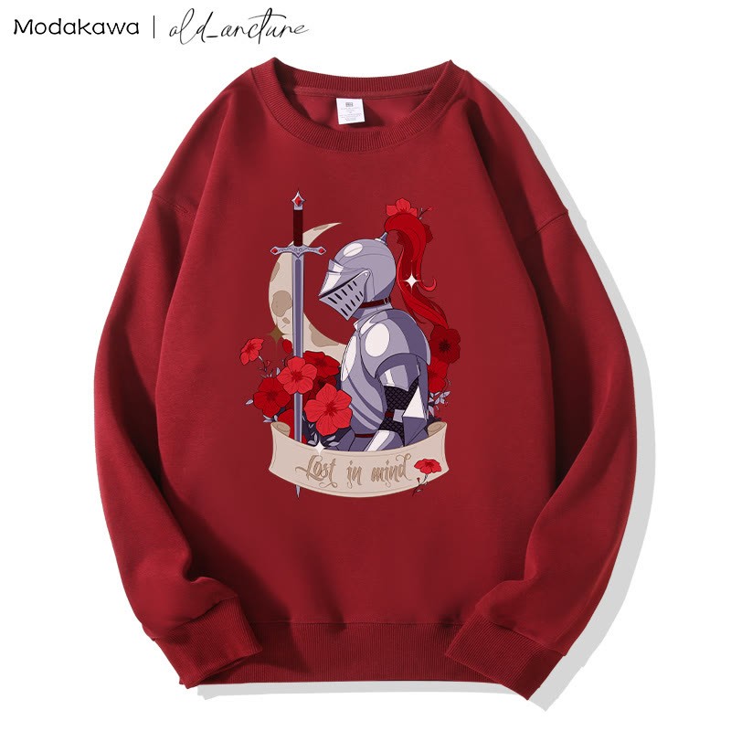 MODAKAWA X old_arcture LOST IN MIND Rose Knight Print Rundhals-Sweatshirt - Red - 5XL - image 3