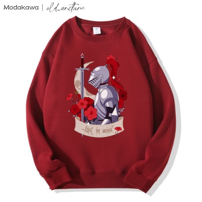 MODAKAWA X old_arcture LOST IN MIND Rose Knight Print Rundhals-Sweatshirt - Red - 5XL - image 3