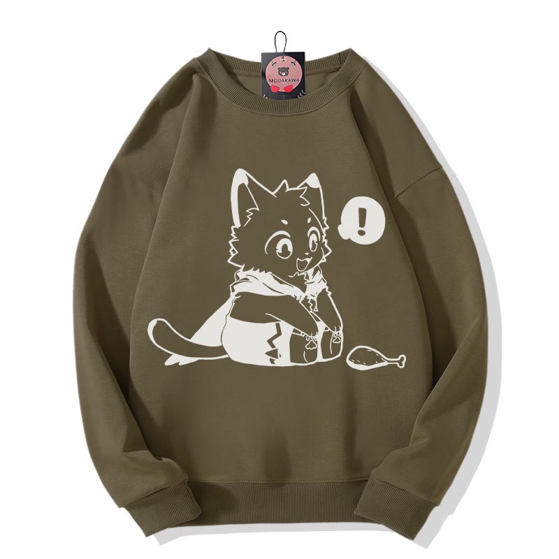 Sweatshirt mit fröhlichem Kätzchenmotiv, das einen Drumstick anschaut - Dark Khaki - 5XL - image 4