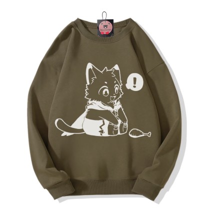 Sweatshirt mit fröhlichem Kätzchenmotiv, das einen Drumstick anschaut - Dark Khaki - 5XL - image 4