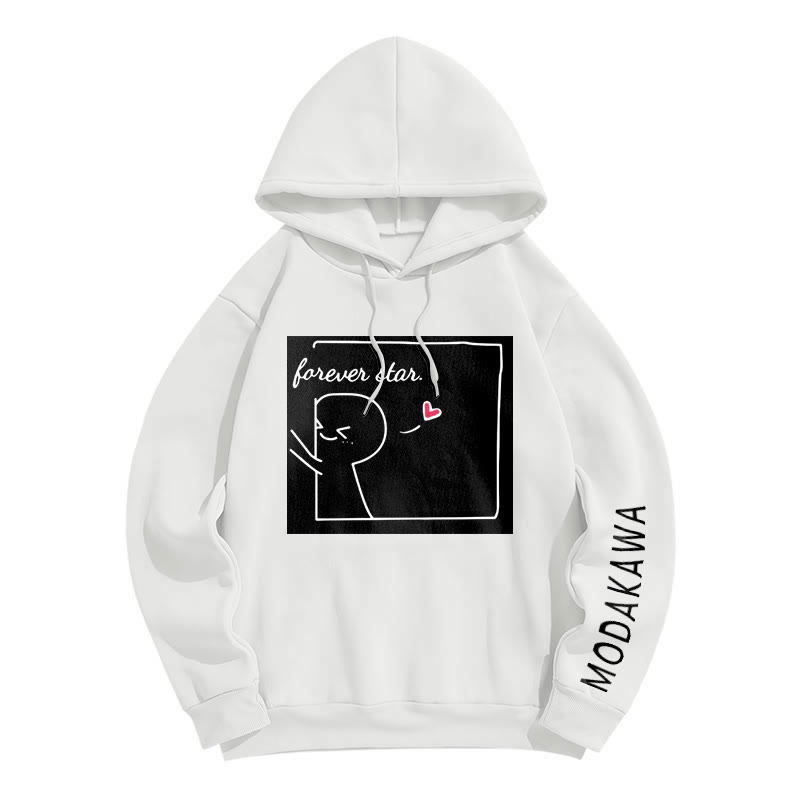 YOU ARE MY FOREVER STAR Modakawa Character Letter Print Loose Hoodie - White A - 6XL - image 9