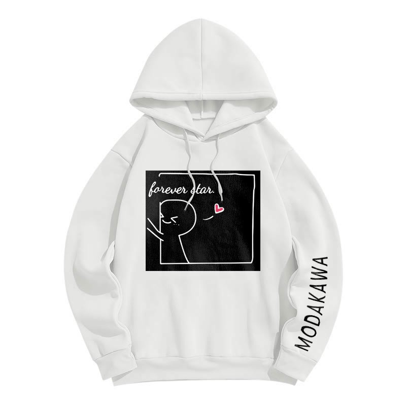YOU ARE MY FOREVER STAR Modakawa Character Letter Print Loose Hoodie - White A - 6XL - image 9