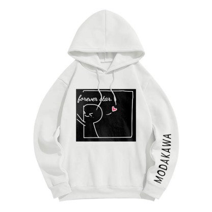 YOU ARE MY FOREVER STAR Modakawa Character Letter Print Loose Hoodie - White A - 6XL - image 9