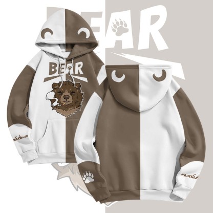 MODAKAWA Pullover-Hoodie mit Raucherbär-Grafik und Allover-Print - White&Brown - 8XL - image 3