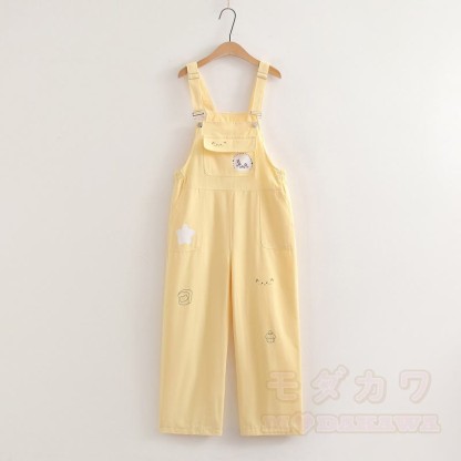 Zweiteiliges Set aus weißem Kurzarm-T-Shirt im College-Stil mit Print und weitem Bein sowie bedruckter Latzhose. - Gelbe Overalls - XL - image 13