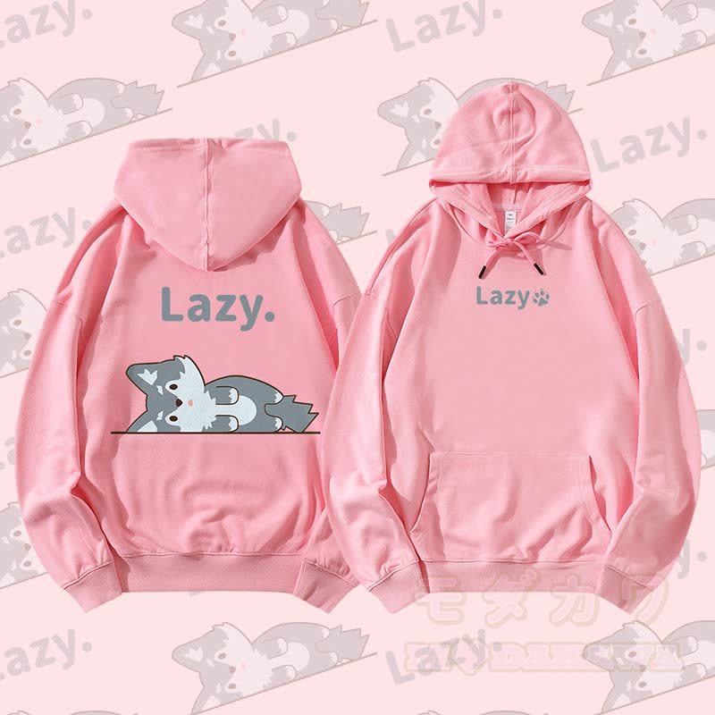 MODAKAWA Wolf Lying Flat Graphic Streetwear Pullover Hoodie - Rosa - 5XL - image 4