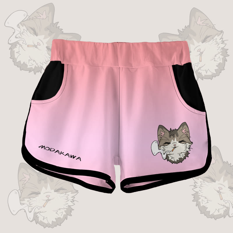 MODAKAWA Shorts mit Farbverlauf und rauchender Katze Grafik - Pink - 5XL - image 2