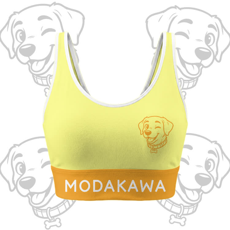 Happy Puppy Grafik-Crop-Tanktop, Sport-Top, Shorts, Bikini, Modakawa passendes Outfit - Yellow Top - 5XL - image 4