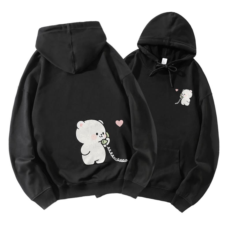 Bär und Hase telefonieren – Partner-Hoodie mit Grafik – Partnerlook - Black A - 5XL - image 12