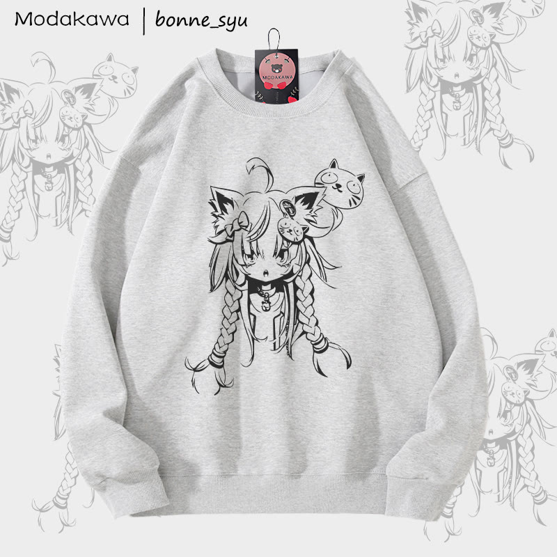 MODAKAWA X bonne_syu Unisex-Sweatshirt mit Katzenmotiv - Grey - 5XL - image 3
