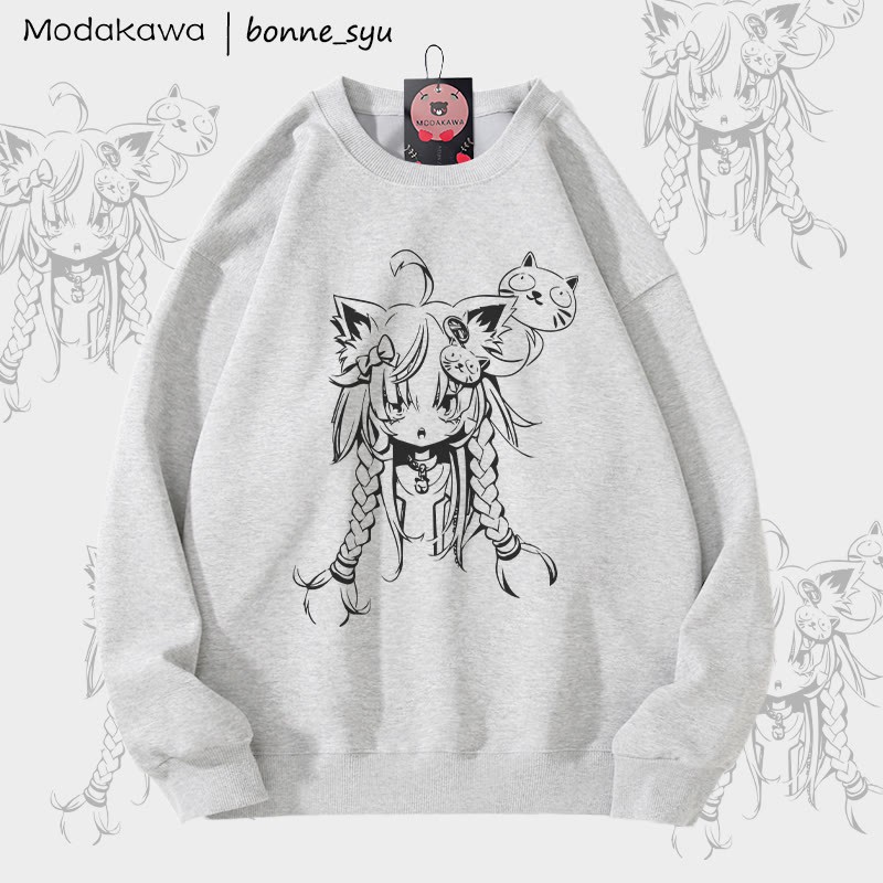 MODAKAWA X bonne_syu Unisex-Sweatshirt mit Katzenmotiv - Grey - 5XL - image 3