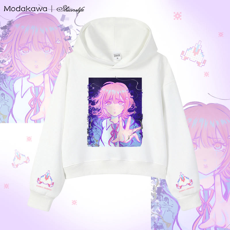 MODAKAWA X Shionslife Chiaki Nanami Graphic Cropped Cotton Hoodie - White - 3XL - image 3