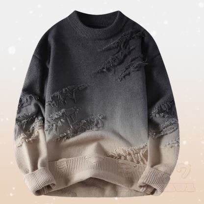 Zweiteiliger Strickpullover mit Farbverlauf und Rissen, dazu eine fleecegefütterte Hose - Khakifarbener Pullover - 4XL - image 6