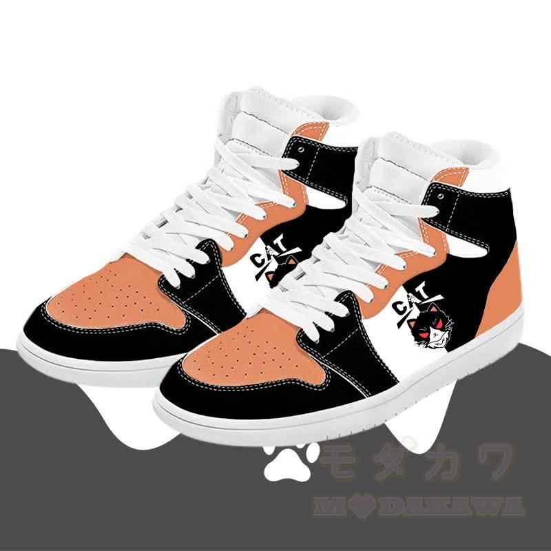 MODAKAWA Black Cat Graphic Farben Block High Top Canvas Schuhe - Orange - 48 - image 3