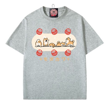 Puppy Daruma Doll Letter Print Modakawa T-Shirt - Grey - 5XL - image 4