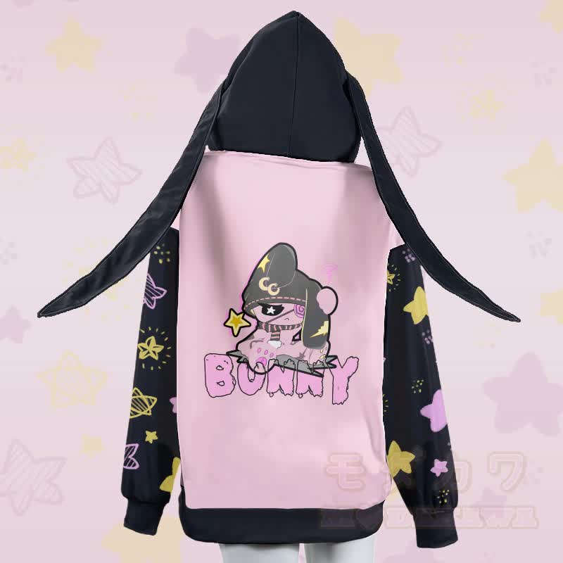 MODAKAWA Kapuzenpullover mit Hasenmotiv und Reißverschluss, langen Hasenohren und Unhappy Bunny Grafik - image 3