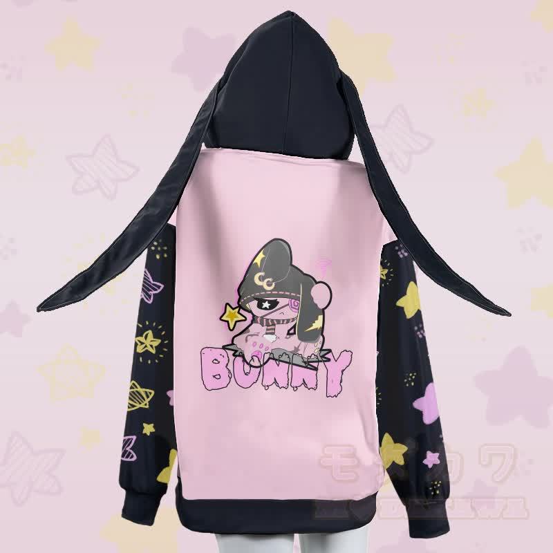MODAKAWA Kapuzenpullover mit Hasenmotiv und Reißverschluss, langen Hasenohren und Unhappy Bunny Grafik - image 3