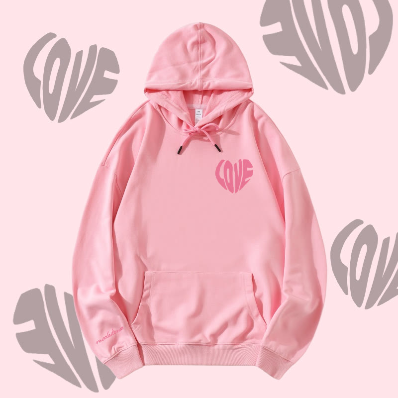 MODAKAWA LOVE Herz-Grafik Streetwear Pullover Hoodie - Pink - 5XL - image 2