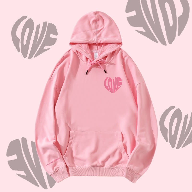 MODAKAWA LOVE Herz-Grafik Streetwear Pullover Hoodie - Pink - 5XL - image 2
