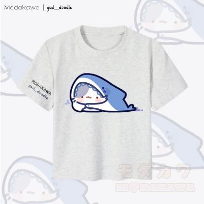 MODAKAWA x gud_doodle Kitty Shark Grafik Damen Cropped T-Shirt 92% gekämmte Baumwolle - Grau - XL - image 5