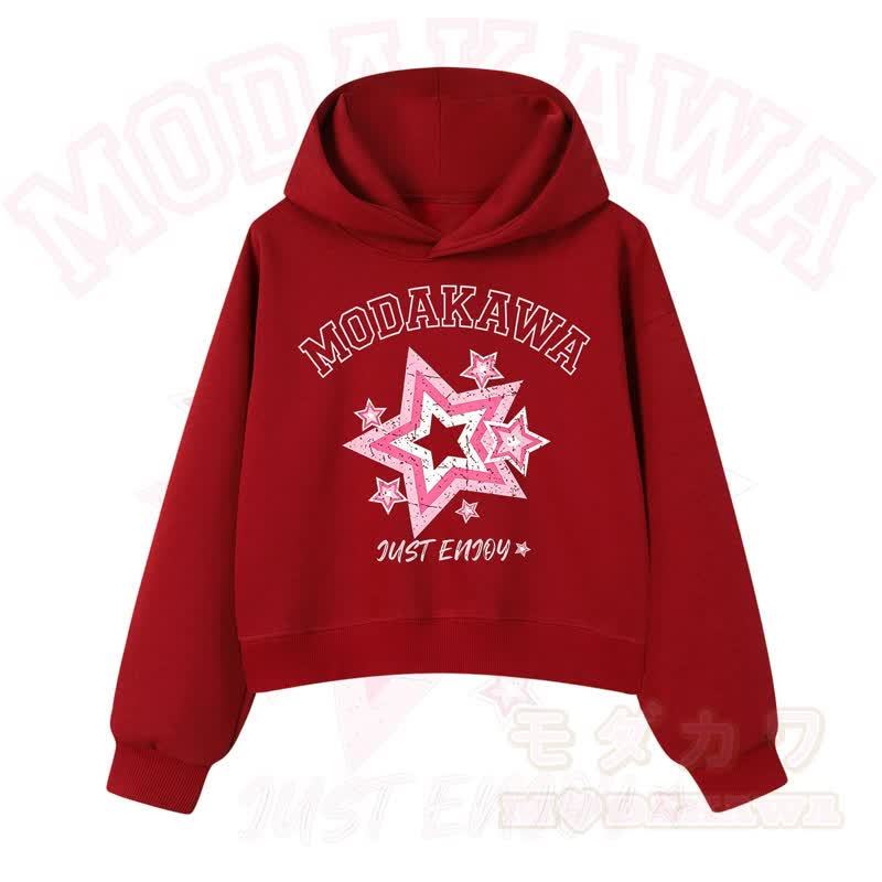 MODAKAWA JUST ENJOY Sternengrafik-Hoodie aus Baumwolle (kurzer Schnitt) - Rot - 3XL - image 8