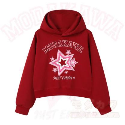 MODAKAWA JUST ENJOY Sternengrafik-Hoodie aus Baumwolle (kurzer Schnitt) - Rot - 3XL - image 8