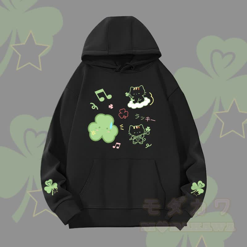 MODAKAWA Triple Clover Cat Graphic Heavyweight Hoodie - Schwarz - 2XL - image 6