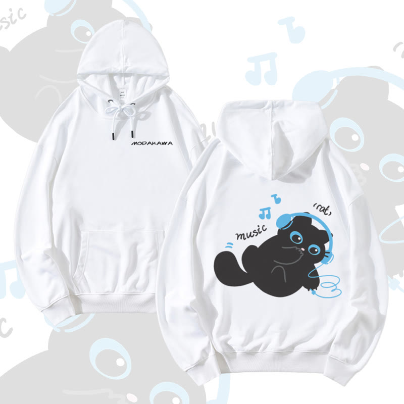 MODAKAWA Hoodie mit schwarzer Katze, die Musik hört (Baumwollmischung) - White - 5XL - image 3