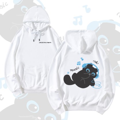 MODAKAWA Hoodie mit schwarzer Katze, die Musik hört (Baumwollmischung) - White - 5XL - image 3
