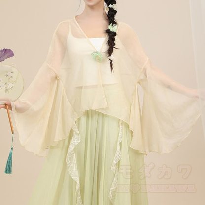 Geblümtes, transparentes Oberteil, fließender Maxirock, passendes Outfit - Beige Top - One Size - image 3