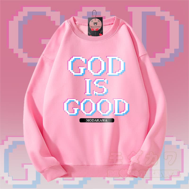 MODAKAWA GOD IS GOOD Grafik Unisex Sweatshirt - Rosa - 5XL - image 3