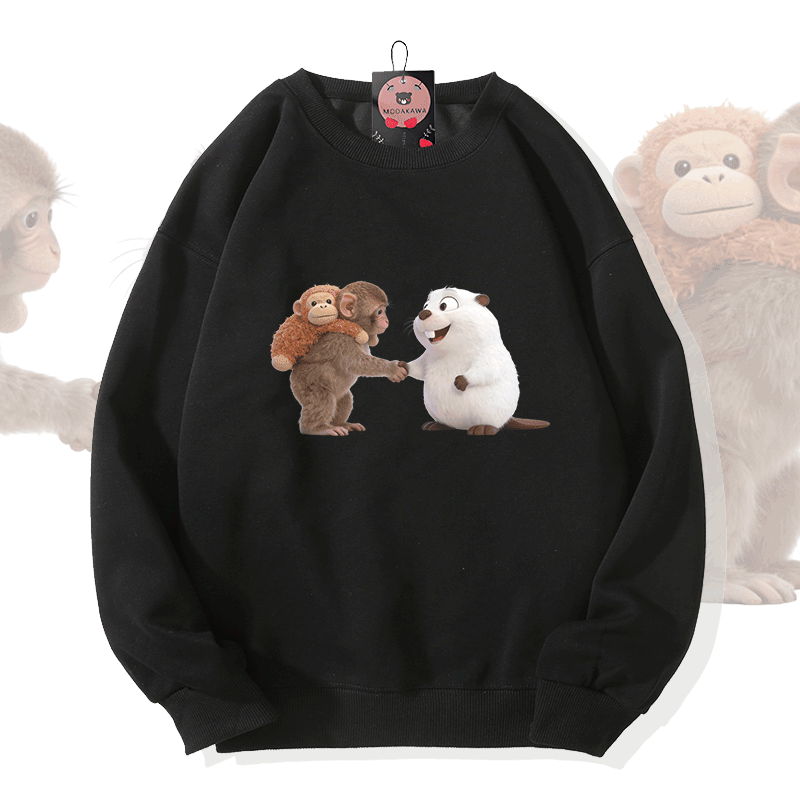 PUNCH Handshake Monkey Pufferfish Graphic Modakawa Sweatshirt - Black - 5XL - image 3