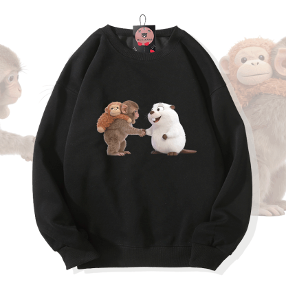 PUNCH Handshake Monkey Pufferfish Graphic Modakawa Sweatshirt - Black - 5XL - image 3