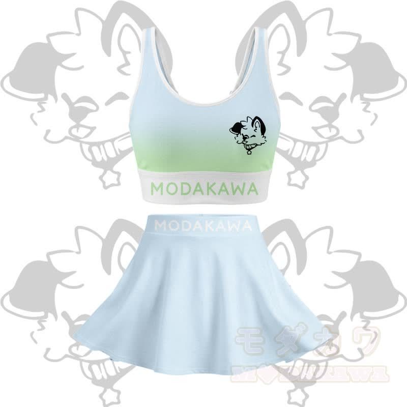 MODAKAWA X popipeko Puppy Graphic Modakawa Crop Tank Sport Top Skirt Matching Outfit - Blau & Grünes Set - 2XL - image 12