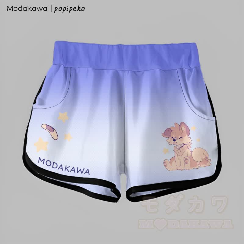 MODAKAWA X popipeko Gradient Tongue-out Puppy Graphic Shorts - Blau - 5XL - image 5