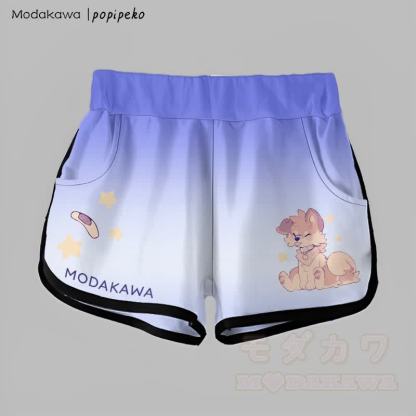 MODAKAWA X popipeko Gradient Tongue-out Puppy Graphic Shorts - Blau - 5XL - image 5