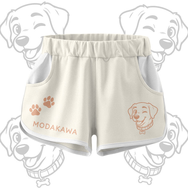 Happy Puppy Grafik-Crop-Tanktop, Sport-Top, Shorts, Bikini, Modakawa passendes Outfit - Beige Shorts - 5XL - image 8