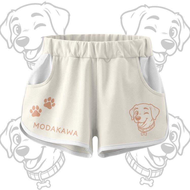Happy Puppy Grafik-Crop-Tanktop, Sport-Top, Shorts, Bikini, Modakawa passendes Outfit - Beige Shorts - 5XL - image 8