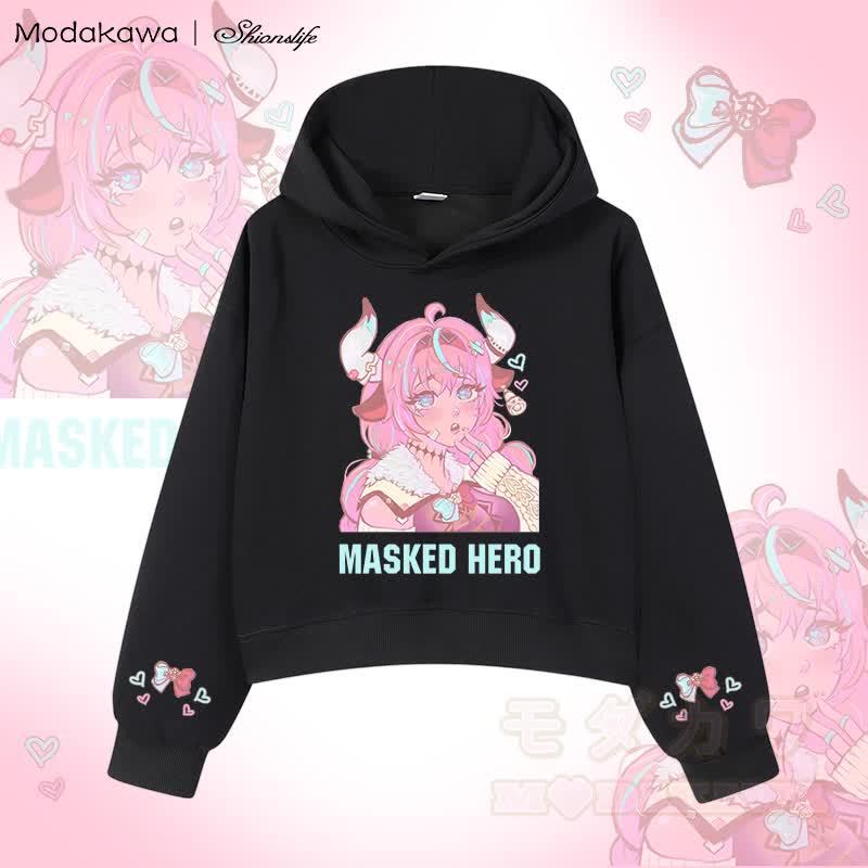 MODAKAWA X Shionslife MASKED HERO Kurzer Baumwoll-Hoodie mit Grafik - Schwarz - 3XL - image 4