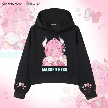 MODAKAWA X Shionslife MASKED HERO Kurzer Baumwoll-Hoodie mit Grafik - Schwarz - 3XL - image 4